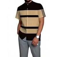 Camisa Casual de Hombre con Estampado Digital 3D, Estilo Europeo Americano, a Rayas, de Primavera, con Botones Negros, para Exteriores