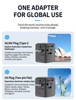 Adaptador de Viaje Universal Multifuncional de 45W con Cargador de Pared para Teléfono y Puntos de Carga Rápida USB y Tipo-C para EE. UU., Reino Unido, Australia y la UE