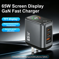 Adaptateur de chargeur super rapide 65W GaN TFT Display 2C1A pour ordinateur portable, pour iPhone Apple 65W Type C, chargeur portable LED