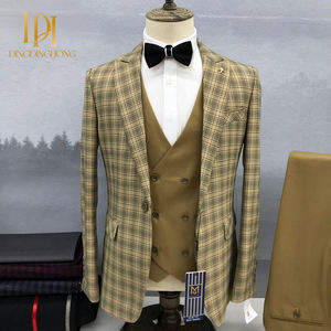 <span class=keywords><strong>Traje</strong></span> Formal a <span class=keywords><strong>Cuadros</strong></span> para Hombre, Verano, <span class=keywords><strong>Traje</strong></span> de Hombre de Una Sola Fila de Botones, Tejido Fino - Product Image 4