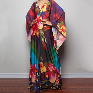 <span class=keywords><strong>Vestido</strong></span> Largo Holgado <span class=keywords><strong>de</strong></span> Verano para Mujer, Diseño Moderno, Cuello en V Profundo, Manga Murciélago, Estampado, para Vacaciones en la Playa - Product Image 1