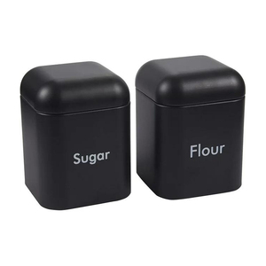 Đường Đen Bột Làm Tổ Kim Loại Thực Phẩm Tin Với Nắp Tre Lưu Trữ Nhà Bếp Canister Bộ 2 - Product Image 1