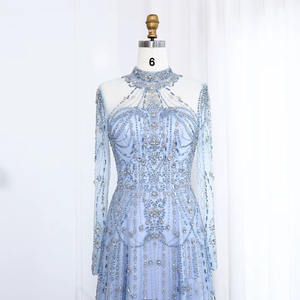 Jancember LSZ587 Robe de soirée élégante bleue arabe perlée pour femme 2024 - Product Image 5