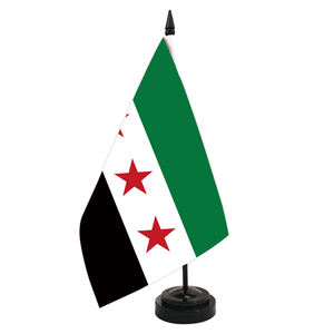 Фабрика, оптовая продажа, сирийский настольный флаг, полиэфирный материал, офисное настольное украшение, АБС, пластиковая основа, плюс флагшток - Product Image 1