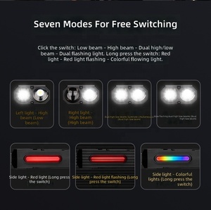 多功能 LED 自行车灯 USB 可充电 白色侧灯 7 种模式调光 IP65 防水 1300 流明/瓦 3-4 小时 4100K - Product Image 3