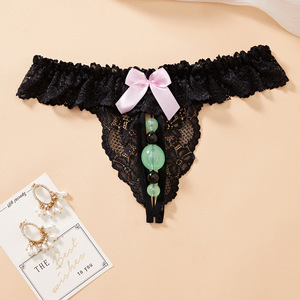 Ding Zhi Mei String sexy en dentelle avec perles, noir, accessoires intimes pour femmes, forme triangulaire confortable D827 - Product Image 1