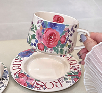 Ensemble tasse et soucoupe en céramique et porcelaine, motif hortensia, style peinture à l'huile vintage, coffret cadeau de luxe pour le thé de l'après-midi, souvenir élégant