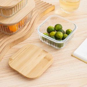 Glass Crisper with Bamboo Lid Sealed Round Lunch Box 0-1L <b>Microwave</b> Safe Newborn Friendly <b>Red</b> Design - Product Image 1