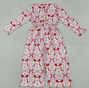 Conjuntos de monos de manga larga para el día de San Valentín para niñas con estampado de corazones y lazos rosas LR2713 - Product Image 6