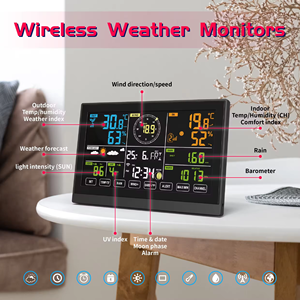Professional 7-in-1 Wireless Weather Station Digital Table <strong>Clock</strong> with Thermo-Hygrometer ABS Material OEM &amp; ODM Supported - Product Image 5