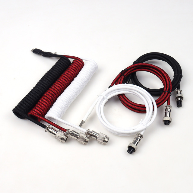 Gx12 aviator Coiled Keyboard Plug to Type c Braided Cable aviator Cable Spring Coiled Power Cable