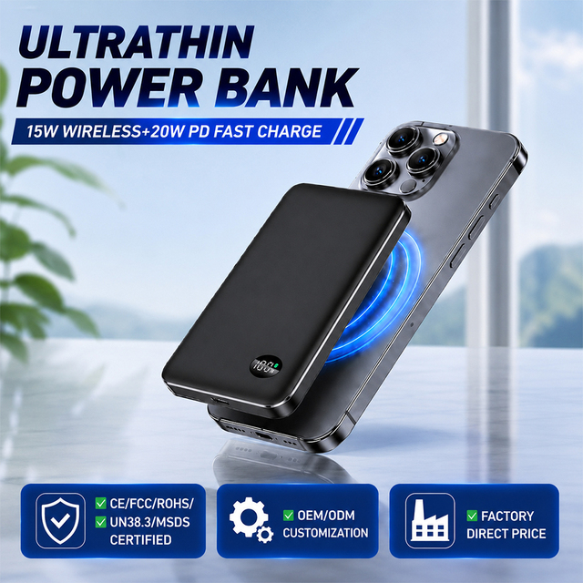 10000mah Power Bank Qi2 Magnetic 15W OEM, Magnetic Fast Charging Power Bank PD, ultra Slim Magnetic Power Bank Bulk