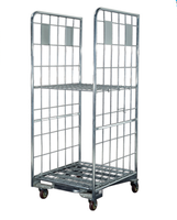 Chariot pliable en acier durable pour la logistique, conteneur à roulettes, roues en caoutchouc silencieuses de 5 pouces, chariots à grille métallique