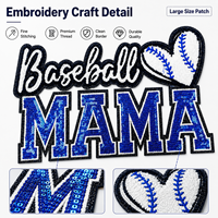 Prêt à expédier : Patchs Baseball Mama à paillettes, Grandes écussons dorsaux, Appliques thermocollantes pour maman sportive, En gros, En stock, pour veste