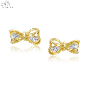 Boucles d'oreilles clous en or jaune massif 18 carats véritable avec diamants naturels, style vintage, nœud papillon, bijoux fins, pour femme, usage quotidien, vente chaude - Product Image 1