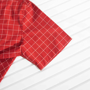 <span class=keywords><strong>Camicia</strong></span> Estiva Corta Personalizzata con Bottoni 100% Cotone Casual Colletto Quadrato <span class=keywords><strong>Rossa</strong></span> <span class=keywords><strong>a</strong></span> <span class=keywords><strong>Quadri</strong></span> Manica Corta - Product Image 4