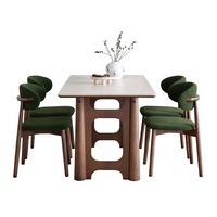 Table à manger ronde moderne en pierre frittée écologique de luxe avec base en bois massif naturel pour l'école et l'hôtellerie