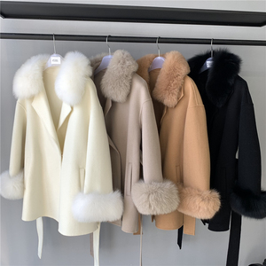 Jxwatcher Giacca in Cashmere e Lana a Doppio Strato per <span class=keywords><strong>Donna</strong></span> <span class=keywords><strong>con</strong></span> Collo e Polsini in Vera <span class=keywords><strong>Pelliccia</strong></span> di Volpe, Vendita all'Ingrosso Personalizzata - Product Image 6