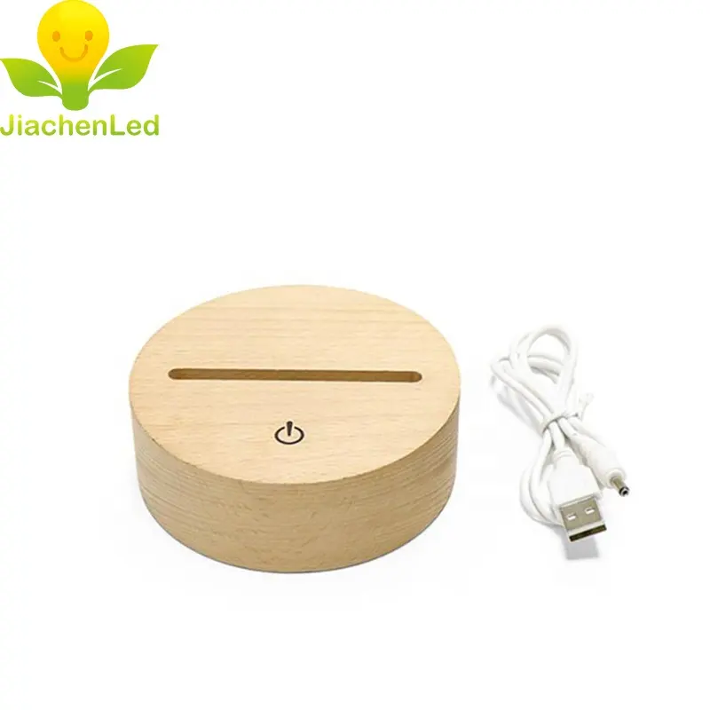 Good Quality Beech Natural Wood Acrylic Lamp Stand USB Touch Switch Led Light Base With Battery Box