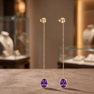 Boucles d'oreilles pendantes ovales classiques plaquées or 24 carats, violettes, bijoux tendance pour femmes, cadeau de fête - Product Image 3