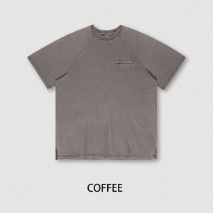 Camiseta Oversize de Algodón Grueso de 270g con Lavado Vintage, Bolsillo con Cremallera, Estilo Urbano, Color Sólido, Casual, para Hombre, Verano - Product Image 1