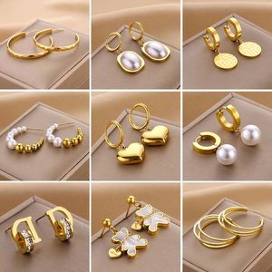 Pendientes colgantes de acero inoxidable que no se desvanecen, con engaste de bisel, en oro y oro rosa, de moda, para venta al por mayor transfronteriza entre Europa y Estados Unidos - Product Image 5