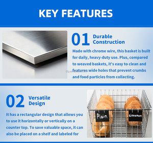 Stainless Steel Wire <b>Storage</b> <b>Basket</b> <b>Rectangular</b> Kitchen Organization Bin for Commercial Use - Product Image 3