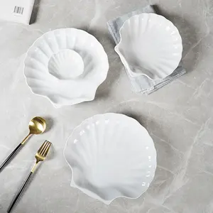 Creative Design Shell Shape Elegant White Porcelain Dinner Plate 4/8/9.25/10 Inch Ceramic Plate Custom