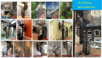 Escalier en spirale en acier noir thermolaqué, escalier rond préfabriqué pour l'extérieur, pour toit de villa et jardin, vente en gros
