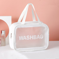 Trousse de maquillage de voyage en toile à motif de lettres imperméable à l'eau avec kit de pochette à fermeture éclair transparente (logo personnalisé accepté)