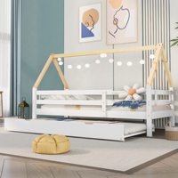 Meilleur prix Lit gigogne blanc en bois massif pour tout-petits Lit gigogne une place avec roues inférieures toit naturel