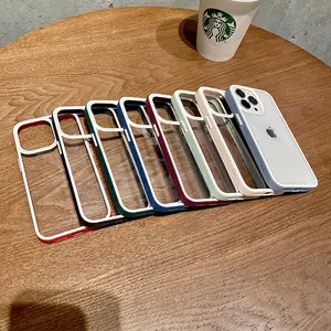 Casing tebal perisai U dua warna transparan, untuk iphone15 14 13 12 11 Pro Max XR X XS 7 8 Plus penutup pelindung lucu