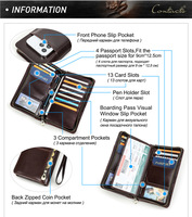 Portefeuille de voyage familial en cuir nubuck huilé RFID, porte-passeport, organiseur de billets et de documents