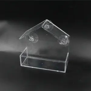 ग्लास पर सक्शन कप पारदर्शी प्लास्टिक ऐक्रेलिक बर्ड हाउस के साथ आउटडोर बर्ड फीडर
