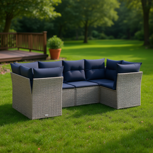 Conjunto de Sofás de Patio de Ratán Sintético Gris, 6 Plazas, Muebles de Jardín para Exteriores, Resistentes a la Intemperie, Diseño Contemporáneo - Product Image 2