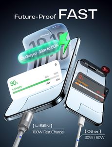 LISEN 3 Meter Langes USB-C Stromkabel Langlebiges Silikon Schnellladekabel für Mobiltelefon-Zubehör Shop iPhone 17 16 15 14 - Product Image 3