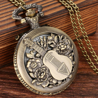 Design personnalisé Fleurs & Guitare Bronze Steampunk Vintage Montre De Poche Avec Chaîne pour Antique Accessoires Pendentif Cadeau