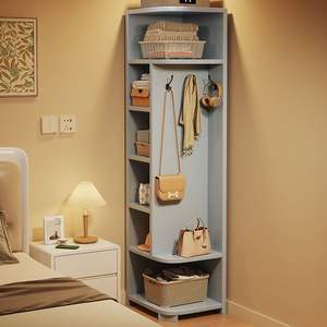 Armario esquinero de madera maciza con ganchos y estantes para dormitorio, sala de estar, perchero, organizador multiusos - Product Image 3