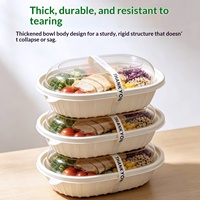 Boîte à emporter ovale jetable en amidon de maïs de 750 ml pour repas légers, bento, pâtes, salade, avec couvercle