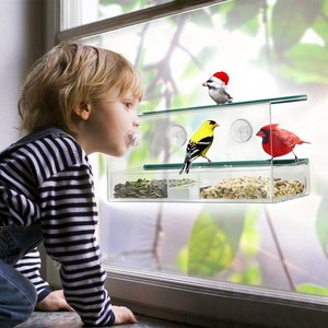 Cửa sổ bằng chứng sóc Acrylic cửa sổ chim ăn cho ngoài trời chim trung chuyển với cốc hút mạnh mẽ và khay hạt giống cửa sổ - Product Image 6
