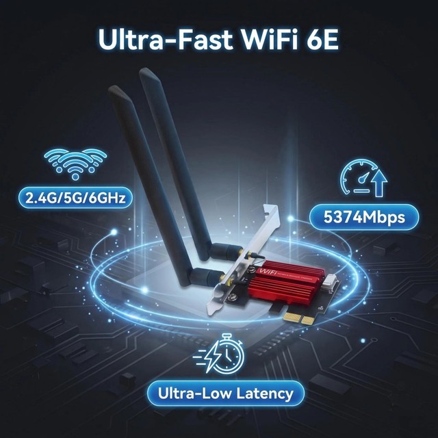 TISHRIC New WiFi 6E PCIE 1X Network Card AX210 Tri-band 2.4/5/6GHz Wireless Gigabit Adapter 802.11AC for BT5.4 Desktop Win10/11