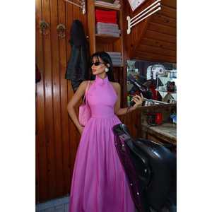 ชุดเดรสปาร์ตี้ทรงเอไลน์สีชมพู ยี่ห้อ Tania แต่งโครเชต์ ไซส์ XS ความยาวระดับเข่า สไตล์หรูหรา เรียบง่าย สบายๆ สำหรับงานเลี้ยงตอนเย็น แขนสั้น - Product Image 5