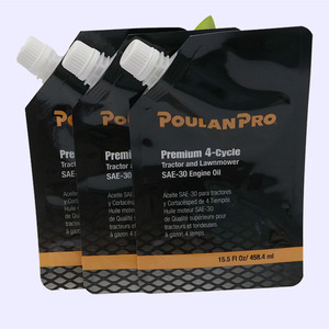 Black Eco Friendly Premium Recyclable Gravure Printed Chemical 4-Cycle Tractor Lawnmower <b>SAE</b>-<b>30</b> Engine <b>Oil</b> PE Bag Spout Pouch - Product Image 3