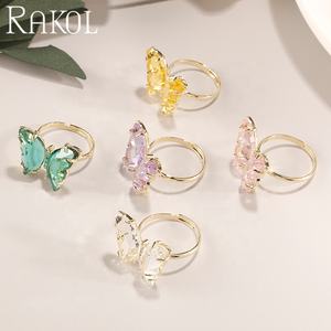 เครื่องประดับบูติกของ RP2090 rakol แหวนคริสตัลสีสันสดใสรูปผีเสื้อของผู้หญิงชุบทองปรับได้ของขวัญแหวนแบบเปิด - Product Image 1