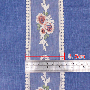 Guipur 8,5 cm encaje bordado inglés con malla de flores con bordado Floral tela de poliéster recorte de encaje - Product Image 2