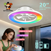 Ventilateur de plafond en acrylique et métal de 20 pouces avec lumière, anneau d'ambiance RGB, application intelligente, moteur DC pour salle à manger, bar, café, personnalisable OEM ODM