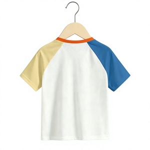 White Color Block Short Sleeve O-Neck T-Shirt for Boys Casual Knitted Solid Pattern Raglan Sleeve Design - Product Image 1