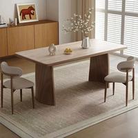 Ensemble de table à manger de style moderne et luxueux pour salon, avec base stable, plateau en bois massif et dalle de pierre, design nordique, 6 places