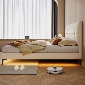 <span class=keywords><strong>Lit</strong></span> en cuir avec cadre en bois massif de style crémeux, design moderne et minimaliste, dossier rembourré, <span class=keywords><strong>lit</strong></span> avec rangement - Product Image 4