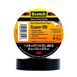 <span class=keywords><strong>Cinta</strong></span> Aislante Eléctrica de Vinilo Scotch Super 88, Grado Premium, Para Todo Tipo de Clima, 3/4 pulg. x 66 pies, 8.5 mil de grosor, Negra, 10 Rollos - Product Image 1